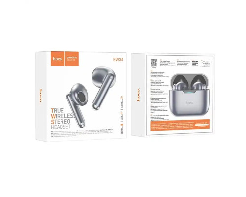 Навушники HOCO EW34 Full true wireless BT headset Metal Gray