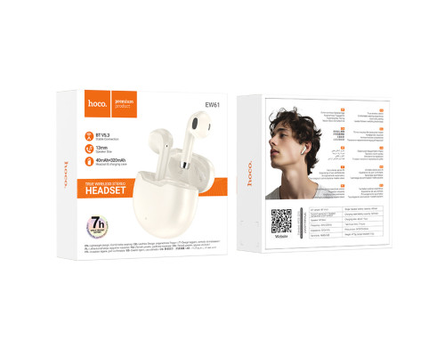 Навушники HOCO EW61 June true wireless BT headset Milky white