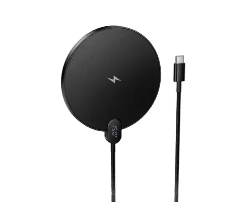 Бездротовий ЗП HOCO CW62 Peak desktop with digital display and cable Black mag-6942007654517145617