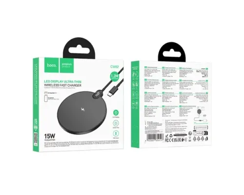 Бездротовий ЗП HOCO CW62 Peak desktop with digital display and cable Black mag-6942007654517145617