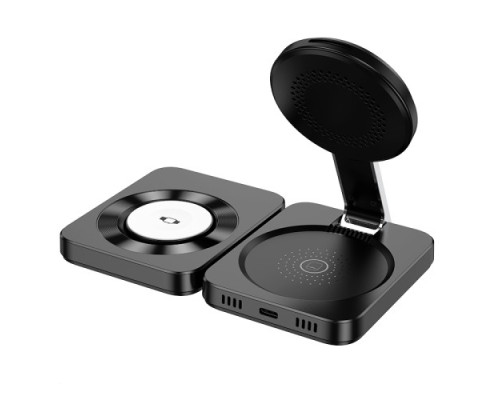 Бездротовий ЗП HOCO CQ11 Ingenious 3-in-1 folding magnetic wireless charger Black mag-6942007630894137366