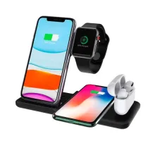Зарядний пристрій 4 IN1 NEW + СЗУ (2 iPhone, iWatch, AirPods) 15W FAST ORIGINAL Black mag-2000001391006147112