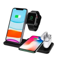 Зарядний пристрій 4 IN1 NEW + СЗУ (2 iPhone, iWatch, AirPods) 15W FAST ORIGINAL Black mag-2000001391006147112