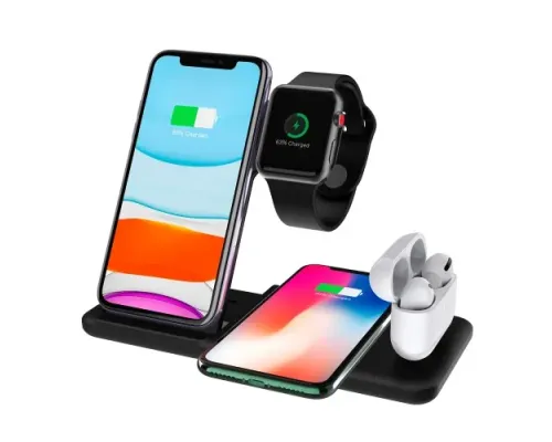 Зарядний пристрій 4 IN1 NEW + СЗУ (2 iPhone, iWatch, AirPods) 15W FAST ORIGINAL Black mag-2000001391006147112