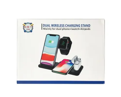 Зарядний пристрій 4 IN1 NEW + СЗУ (2 iPhone, iWatch, AirPods) 15W FAST ORIGINAL Black mag-2000001391006147112