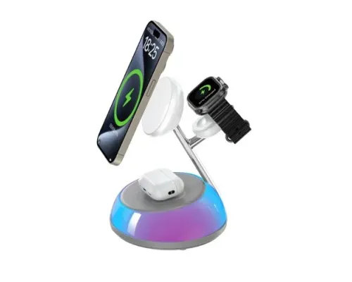 Бездротовий ЗП WiWU Wi-W036 Aurora Qi2.0 3 in 1 Wireless Charger White mag-6977703652901153598