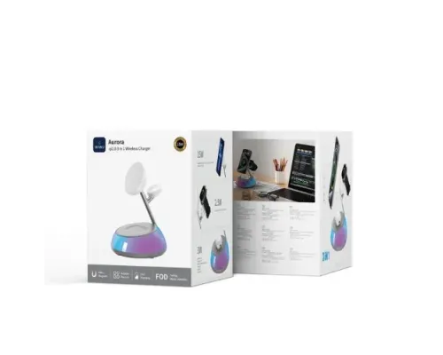 Бездротовий ЗП WiWU Wi-W036 Aurora Qi2.0 3 in 1 Wireless Charger White mag-6977703652901153598