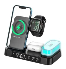 Зарядна станція 4 IN1 A37 (iPhone, iWatch, AirPods,Alarm Clock, LED LAMP) 30W FAST ORIGINAL Black mag-2000001500903147113