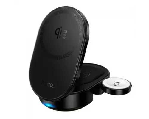 Бездротовий ЗП HOCO CQ23 Pole Qi2.2 3-in-1 magnetic wireless fast charger Black mag-6942007676960153823