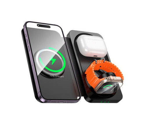 Бездротовий ЗП HOCO CQ13 Triumph 3-in-1 travel folding wireless fast charger Black mag-6942007635509135641