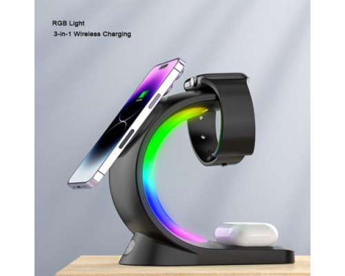 Зарядна станція 3 IN1 MagSafe RGB Light (iPhone, iWatch, AirPods) Original Black mag-200000149319918298