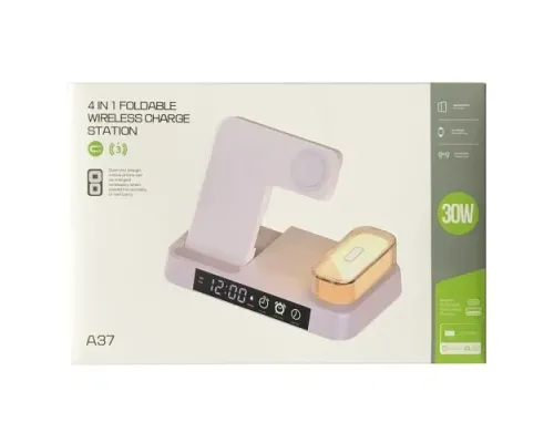 Зарядна станція 4 IN1 A37 (iPhone, iWatch, AirPods, Alarm Clock, LED LAMP) 30W FAST ORIGINAL White mag-2000001500910147114