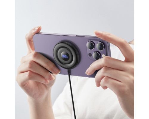 Бездротовий ЗП HOCO CW61 Phantom magnetic wireless fast charger with digital display Black mag-6942007644693142614