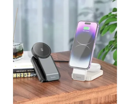 Бездротовий ЗП HOCO CQ3 Motorcycle folding 3-in-1 magnetic wireless fast charger Milky White mag-6942007602341146713