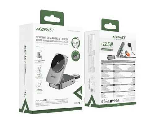 Бездротовый ЗП ACEFAST E22 Desktop 3-in-1 Wireless Charging holder Metal grey mag-6974316284079153297