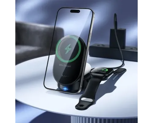 Бездротовий ЗП HOCO CQ23 Pole Qi2.2 3-in-1 magnetic wireless fast charger Black mag-6942007676960153869