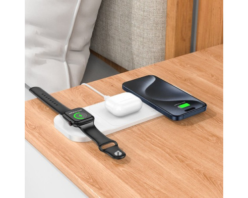 Бездротовий ЗП HOCO CQ5 Step 3-in-1 wireless fast charger(iWatch) White mag-694200761201234998