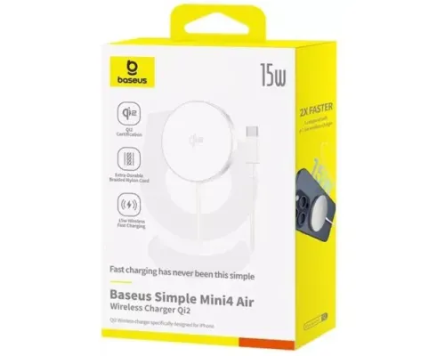 Бездротовий ЗП Baseus Simple Mini4 Air Magnetic Wireless Charger Qi2 15W Silver P10278200S11-00 mag-6932172670955145726