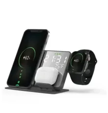 Зарядна станція 4IN1 W699 (iPhone,iWatch,AirPods,Alarm clock,Thermometer) 15W FAST ORIGINAL Black mag-2000001500941147116