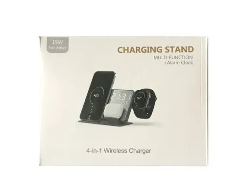 Зарядна станція 4IN1 W699 (iPhone,iWatch,AirPods,Alarm clock,Thermometer) 15W FAST ORIGINAL Black mag-2000001500941147116