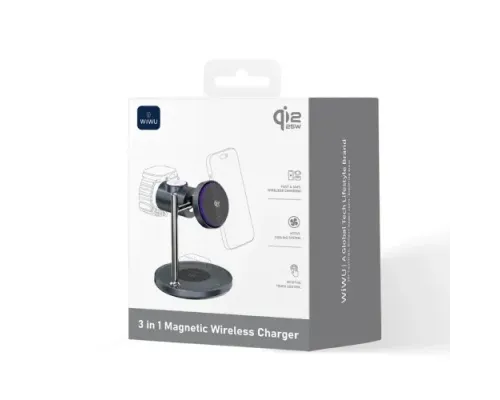 Бездротовий ЗП WiWU Wi-W041 qi2.2 3 in 1 Space Station Air-cooled Magnetic Wireless Charger Black mag-6977703659542153652