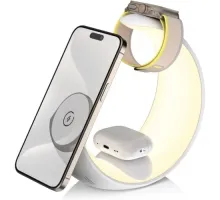 Зарядний пристрій 4 IN1 Moon MAGSAFE (iPhone, iWatch, AirPods,Night light) 15W FAST ORIGINAL White mag-2000001642207152195