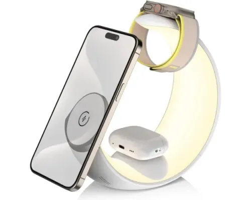 Зарядний пристрій 4 IN1 Moon MAGSAFE (iPhone, iWatch, AirPods,Night light) 15W FAST ORIGINAL White mag-2000001642207152195