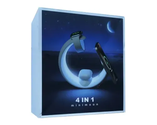 Зарядний пристрій 4 IN1 Moon MAGSAFE (iPhone, iWatch, AirPods,Night light) 15W FAST ORIGINAL White mag-2000001642207152195