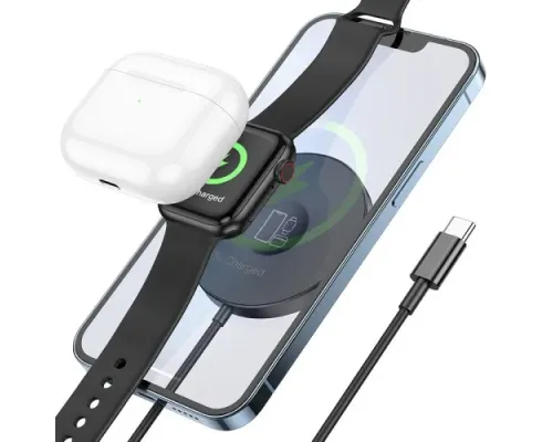 Бездротовий ЗП Magsafe HOCO CW41 Delight 3-in-1 magnetic wireless fast charger 15W Black mag-6931474777072144747
