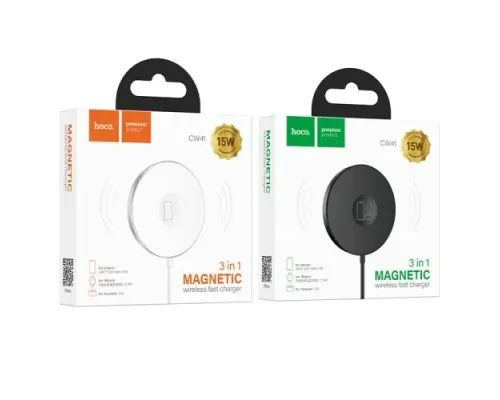 Бездротовий ЗП Magsafe HOCO CW41 Delight 3-in-1 magnetic wireless fast charger 15W Black mag-6931474777072144747