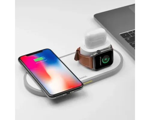 Бездротовий ЗП HOCO CW21 Wisdom 3-in-1 iPhone/iWatch/AirPods 2A White mag-6931474706560146286
