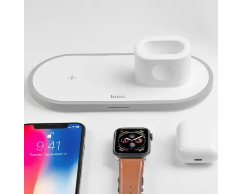 Бездротовий ЗП HOCO CW21 Wisdom 3-in-1 iPhone/iWatch/AirPods 2A White mag-6931474706560146286