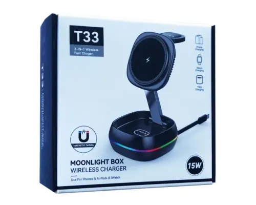 Зарядний пристрій 3 IN1 T33 MAGSAFE (iPhone, iWatch, AirPods) ORIGINAL Grey mag-2000001642221152196