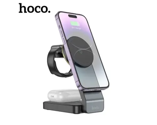 Бездротовий ЗП HOCO CQ3 Motorcycle folding 3-in-1 magnetic wireless fast charger Black mag-6942007602334146150