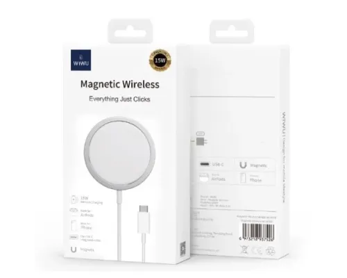 Бездротовий ЗП WiWU Wi-W009 Magnetic Wirless White mag-6976195091595153564