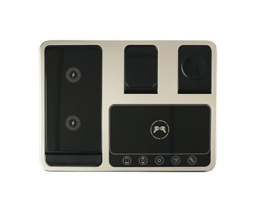 Зарядний пристрій 4 IN1 AUTOMATIC (iPhone, iWatch, AirPods, Clock) 15W FAST ORIGINAL Silver-black mag-200000141275613166