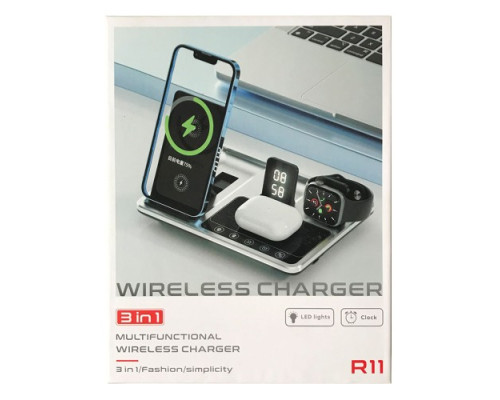 Зарядний пристрій 4 IN1 AUTOMATIC (iPhone, iWatch, AirPods, Clock) 15W FAST ORIGINAL Silver-black mag-200000141275613166