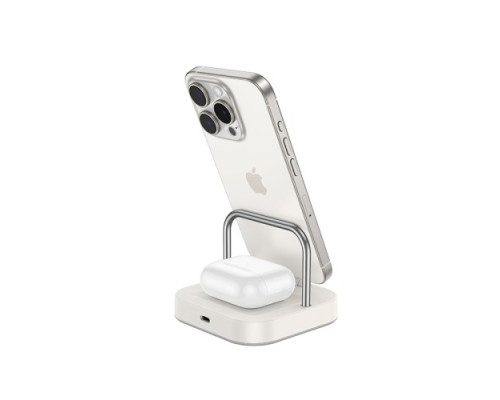 Бездротовий ЗП HOCO CQ16 Astute 4-in-1 power bank+desktop charger+watch charger 10000mAh milky white mag-6942007639859138140