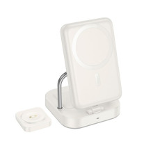 Бездротовий ЗП HOCO CQ16 Astute 4-in-1 power bank+desktop charger+watch charger 10000mAh milky white mag-6942007639859138140