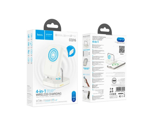 Бездротовий ЗП HOCO CQ16 Astute 4-in-1 power bank+desktop charger+watch charger 10000mAh milky white mag-6942007639859138140