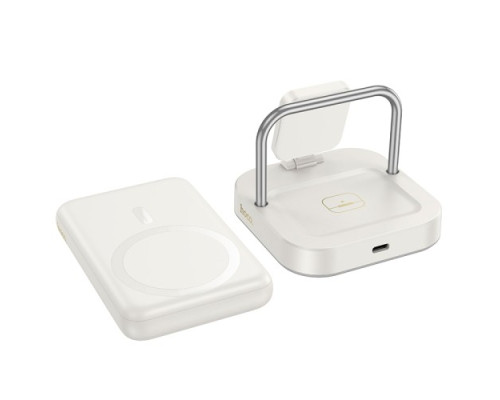 Бездротовий ЗП HOCO CQ16 Astute 4-in-1 power bank+desktop charger+watch charger 10000mAh milky white mag-6942007639859138140
