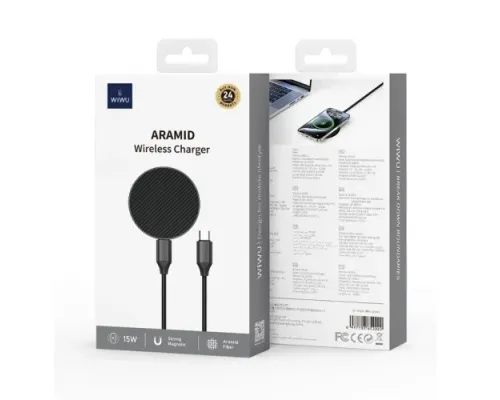 Бездротовий ЗП WiWU Wi-W034 Kevlar Wireless Charger Black mag-6977703652222153595