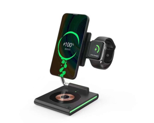 Зарядна станція 3IN1 W023 TRANSFORMER MagSafe RGB Light (iPhone, iWatch, AirPods) Original Black mag-200000150492519385