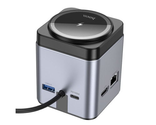 Бездротовий ЗП HOCO HB49 Effortless 9-in-1 wireless fast charging desktop station Gray Деф.пак mag-2000001607763137980