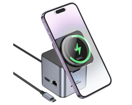 Бездротовий ЗП HOCO HB49 Effortless 9-in-1 wireless fast charging desktop station Gray Деф.пак mag-2000001607763137980