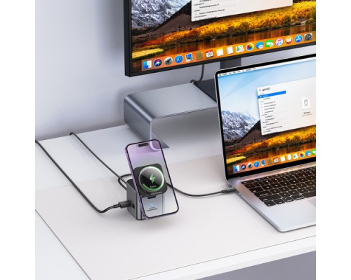Бездротовий ЗП HOCO HB49 Effortless 9-in-1 wireless fast charging desktop station Gray Деф.пак mag-2000001607763137980