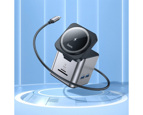 Бездротовий ЗП HOCO HB49 Effortless 9-in-1 wireless fast charging desktop station Gray Деф.пак mag-2000001607763137980