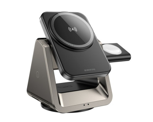 Безпровідний зарядний пристрій 3 IN1 BOROFONE BQ30 Wide magnetic 5W/7.5W/10W/15W сірий mag-694199111127329738