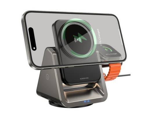 Безпровідний зарядний пристрій 3 IN1 BOROFONE BQ30 Wide magnetic 5W/7.5W/10W/15W сірий mag-694199111127329738