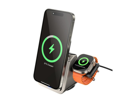 Безпровідний зарядний пристрій 3 IN1 BOROFONE BQ30 Wide magnetic 5W/7.5W/10W/15W сірий mag-694199111127329738
